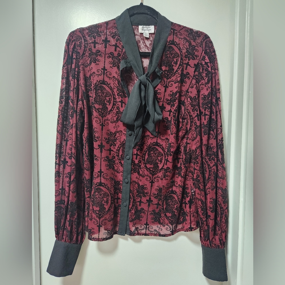 Unique Vintage Black and Red Blouse